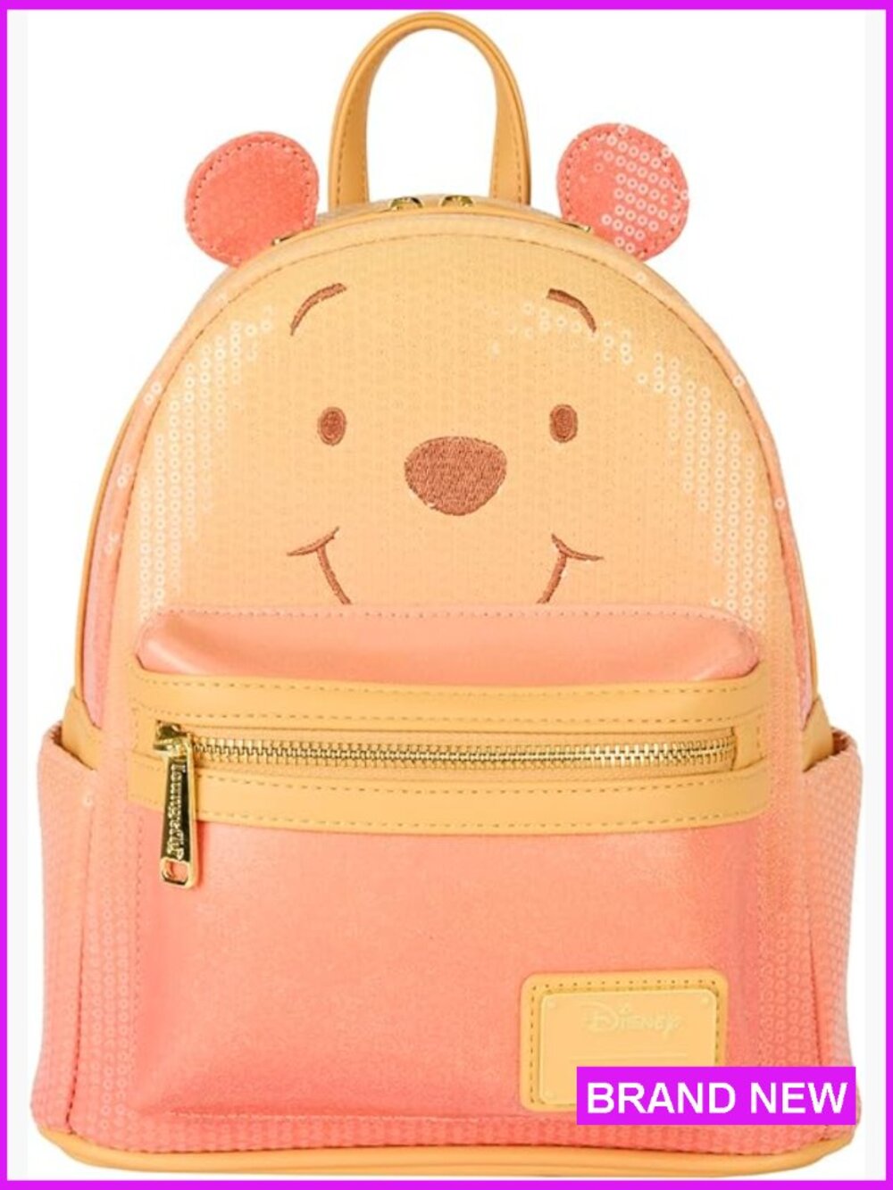 Sequin Glitter Mini Backpack Winnie The Pooh Character Casual Daypack